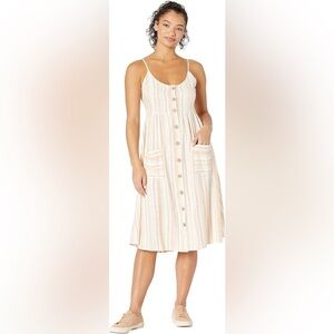 NWT ROXY Women's Glowing Wave Sleeveless Yarn Dye Dress Orange & White Size XS